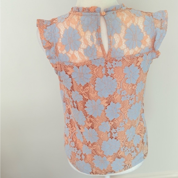 Monteau Lace & floral sleeveless lined top Size Large light blue & tan - Picture 6 of 13